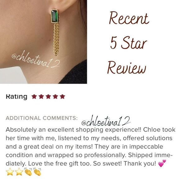 #41 NEW Emerald Green Gemstone 18K Gold Plated Chain Dangle Drop Earrings - Picture 7 of 8